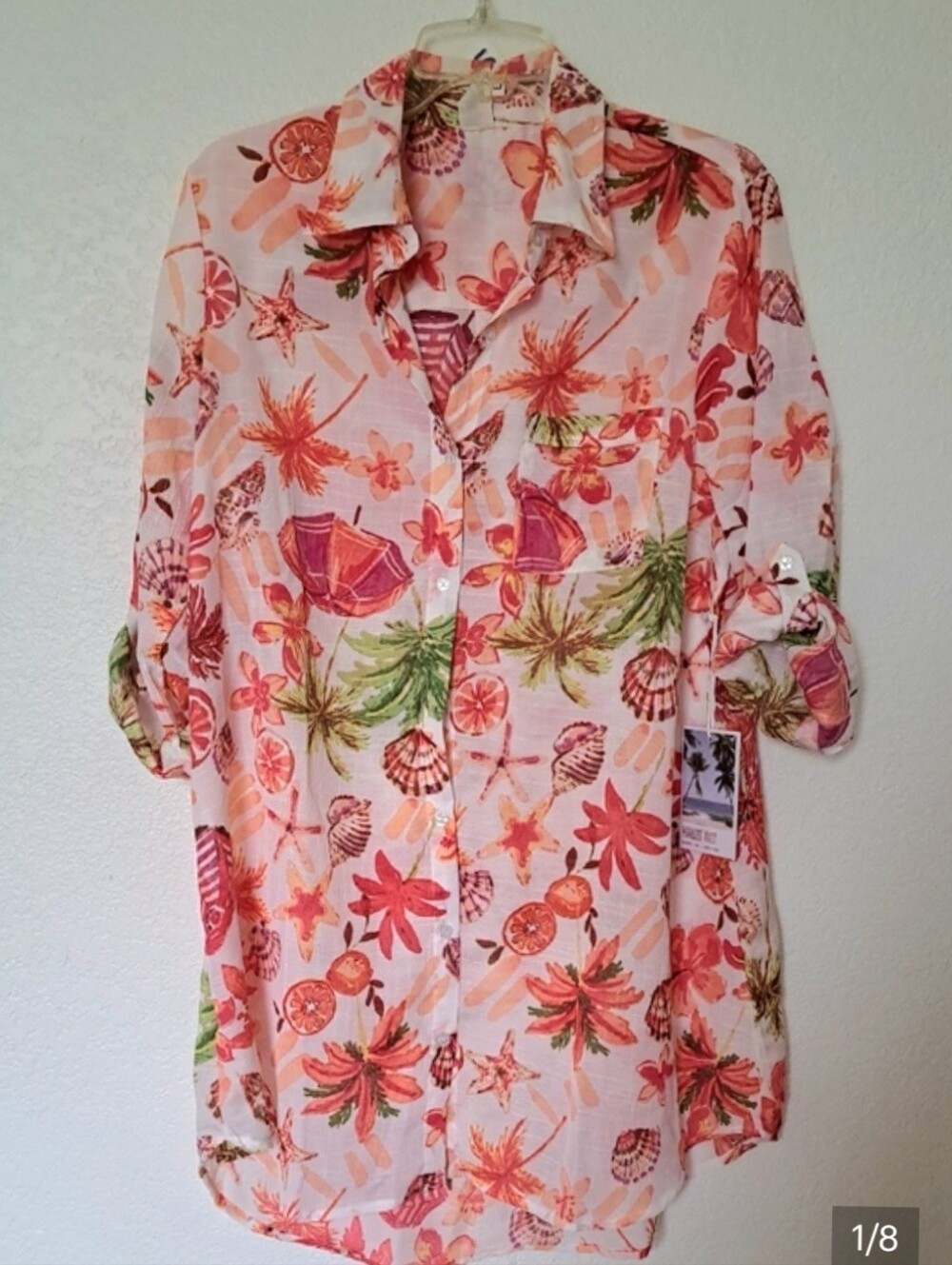 Women’s Tropical Print Button-Up Swim Cover-Up